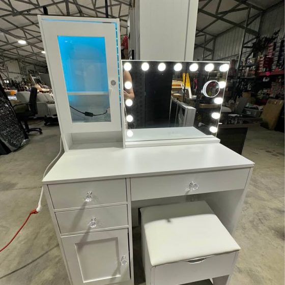 White LED Hollywood Makeup Vanity with Stool